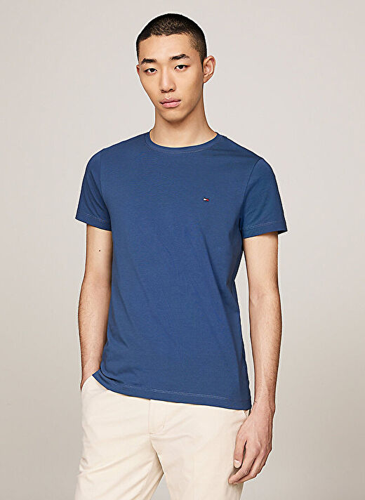Tommy Hilfiger Bisiklet Yaka Mavi Erkek T-Shirt MW0MW10800DBZ 2