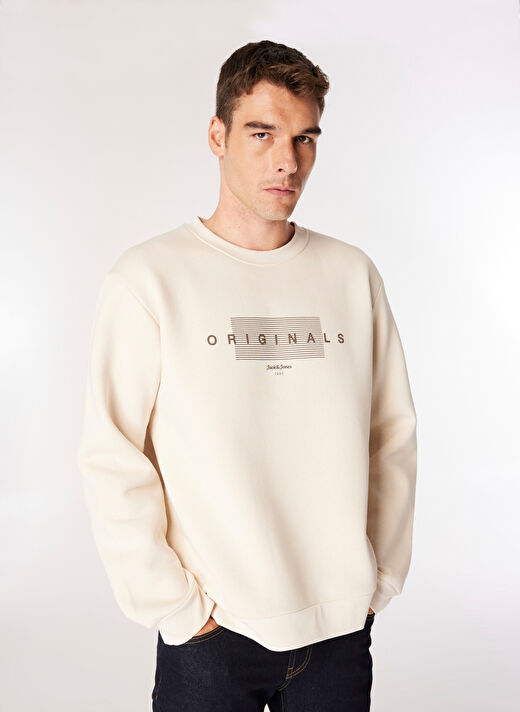 Jack & Jones Ekru Erkek Bisiklet Regular Fit Sweatshirt 12275175_JORKEN SWEAT CREW NECK  2