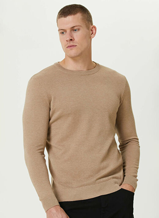 Network Bej Erkek Bisiklet Slim Fit Kazak 1091782  2