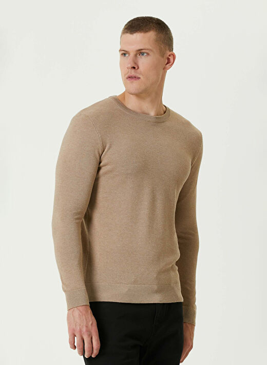 Network Bej Erkek Bisiklet Slim Fit Kazak 1091782  4