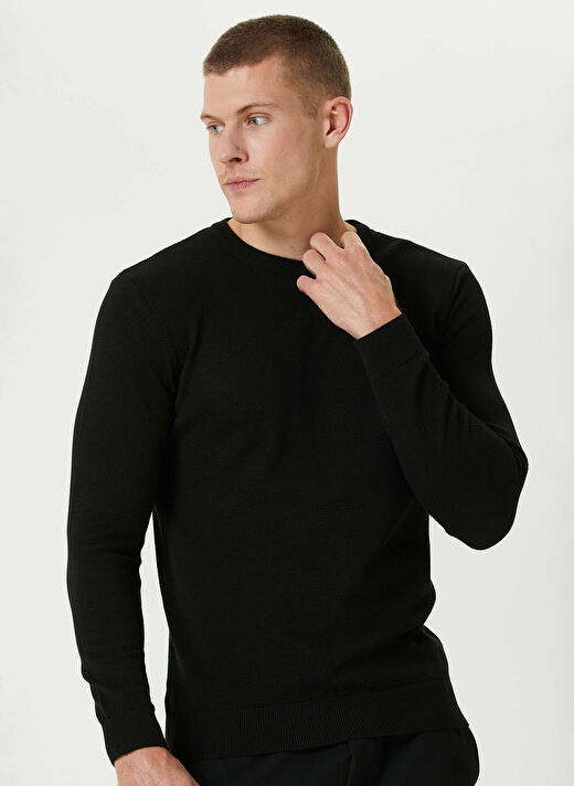 Network Siyah Erkek Bisiklet Slim Fit Kazak 1091782  2