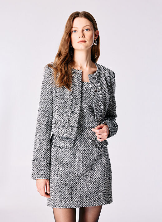 Guess Beyaz Kadın Bisiklet Normal Desenli Blazer NEW SOFIA TWEED JACK - RECY POLY LU 1