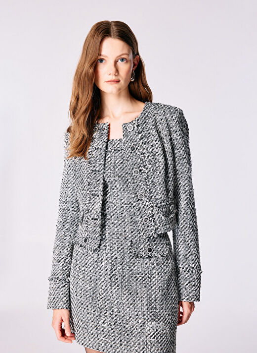 Guess Beyaz Kadın Bisiklet Normal Desenli Blazer NEW SOFIA TWEED JACK - RECY POLY LU 3