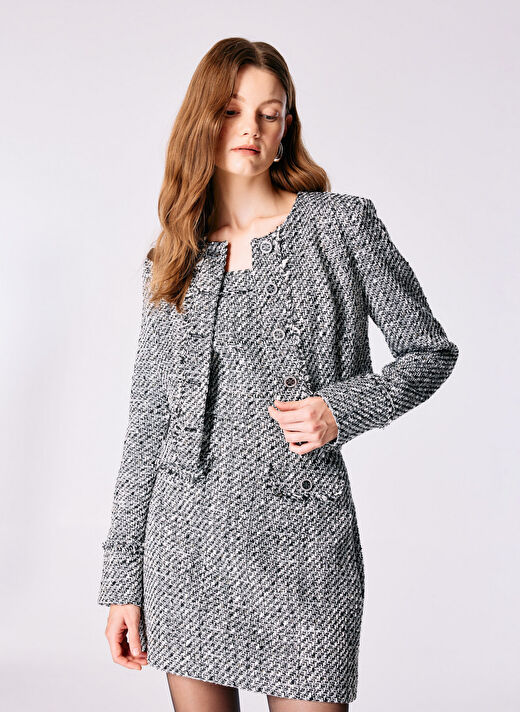 Guess Beyaz Kadın Bisiklet Normal Desenli Blazer NEW SOFIA TWEED JACK - RECY POLY LU 4
