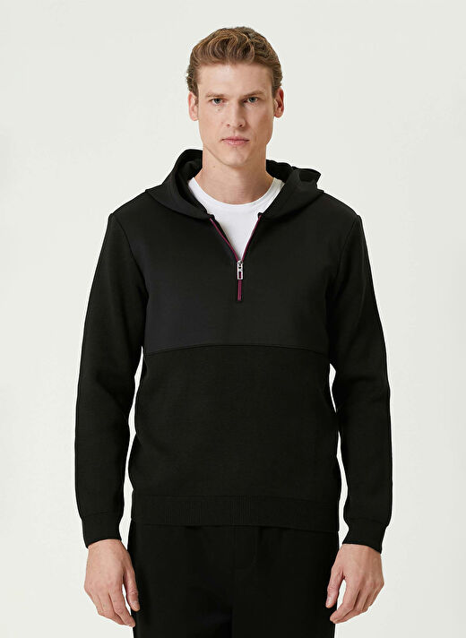 Network Siyah Erkek Kapüşon Slim Fit Kazak 1092019  1