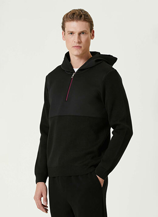 Network Siyah Erkek Kapüşon Slim Fit Kazak 1092019  4