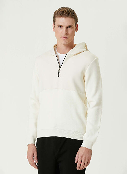 Network Ekru Erkek Kapüşon Slim Fit Kazak 1092019  1