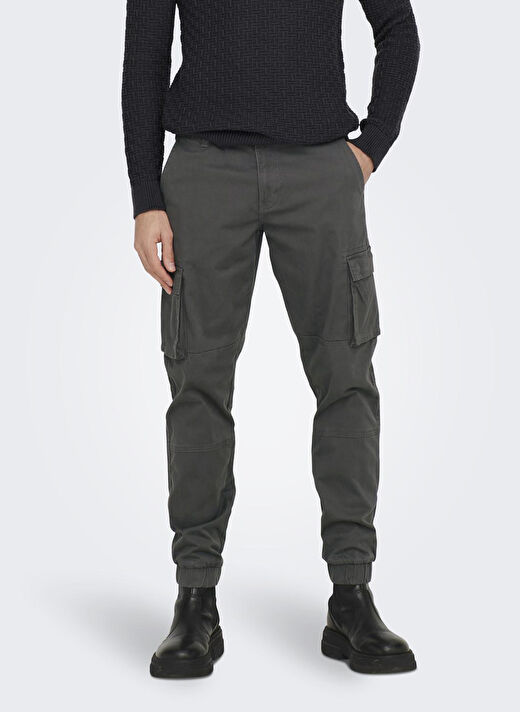 Only & Sons Antrasit Erkek Normal Düz Kargo Pantolon ONSCAM STAGE CARGO CUFF LIFE 6687 N  1