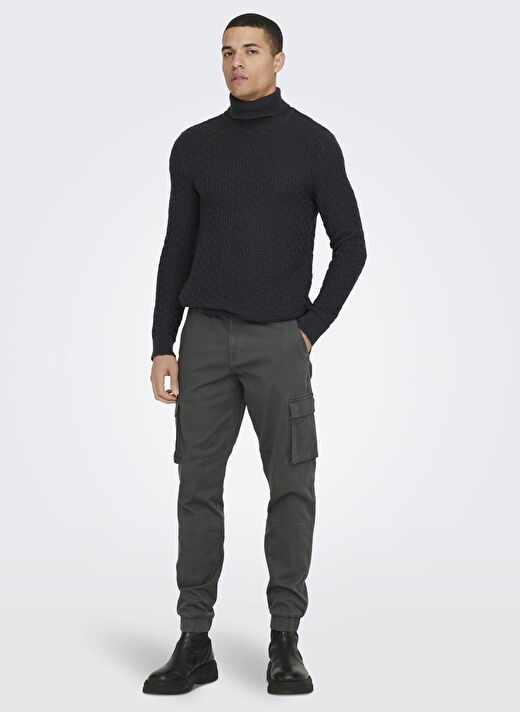 Only & Sons Antrasit Erkek Normal Düz Kargo Pantolon ONSCAM STAGE CARGO CUFF LIFE 6687 N  3