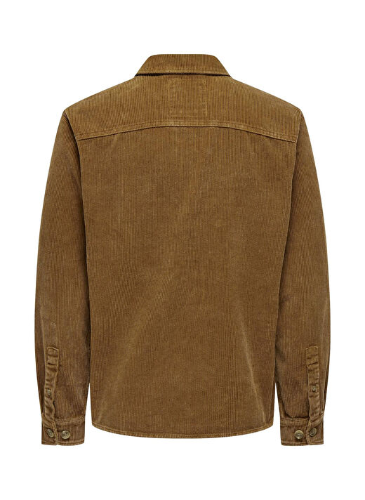 Only & Sons Kahve Erkek Gömlek Rahat Düz Gömlek ONSMARLON 8W WASH CORD OVERSHIRT  2