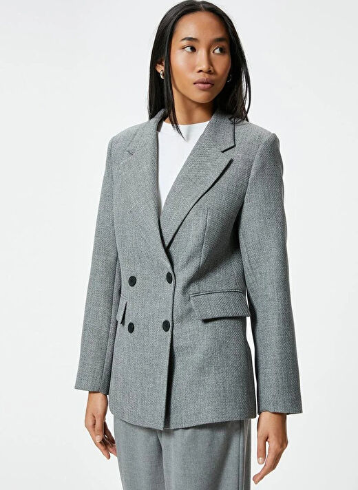 Koton Antrasit Melanj Kadın Kruvaze Regular Fit Blazer 5WAK50014UW  2