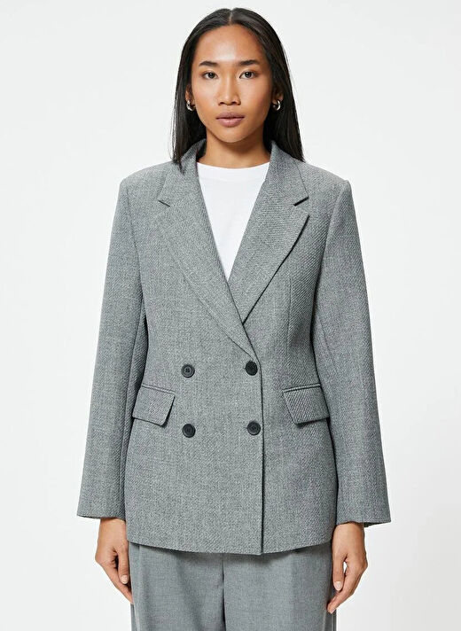 Koton Antrasit Melanj Kadın Kruvaze Regular Fit Blazer 5WAK50014UW  3