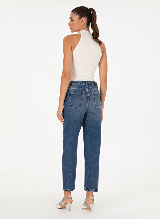 Mom Fit Taşlı İndigo Kadın Denim Pantolon FELIS 4