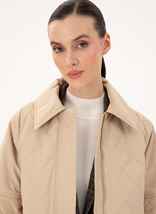 Pierre Cardin Bej Kadın Regular Fit Kapitone Kaban ERNE  2