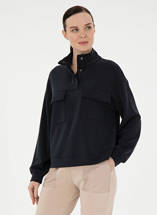 Pierre Cardin Siyah Kadın Hakim Comfort Fit Düz Sweatshirt GERP-S  1