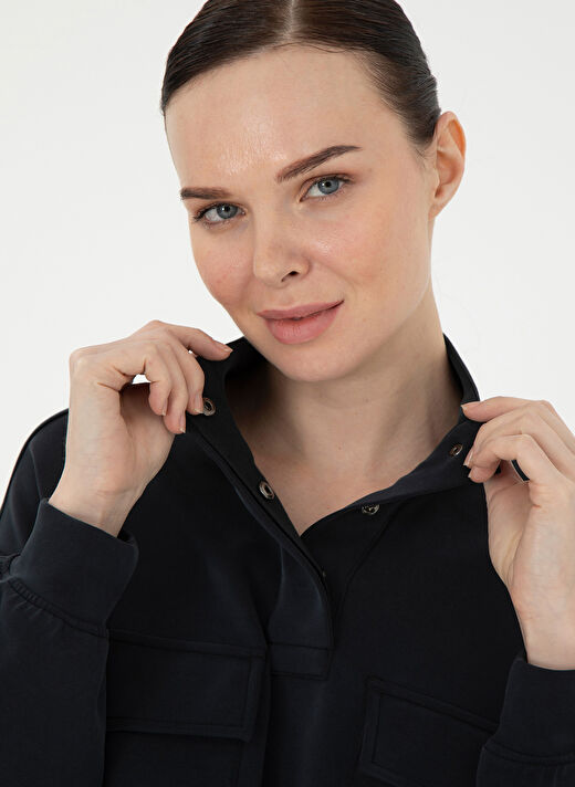 Pierre Cardin Siyah Kadın Hakim Comfort Fit Düz Sweatshirt GERP-S  2