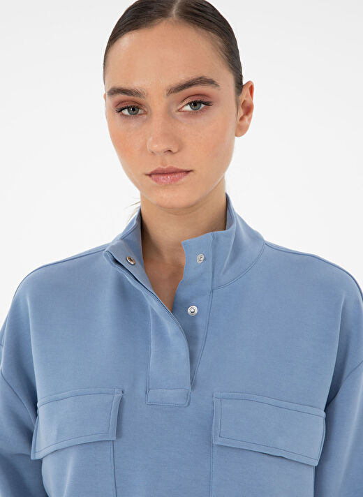Hakim Yaka Comfort Fit Mavi Kadın Sweatshirt GERP-S 2