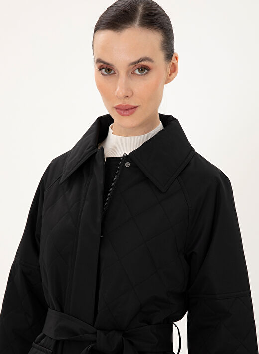 Pierre Cardin Siyah Kadın Gömlek Regular Fit Kapitone Kaban ERNE  2