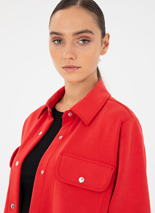 Pierre Cardin Kırmızı Kadın Gömlek Oversize Düz Hırka JUHA-C  2