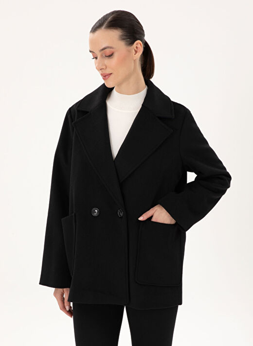 Pierre Cardin Siyah Kadın Comfort Fit Düz Kaban MARANO  1