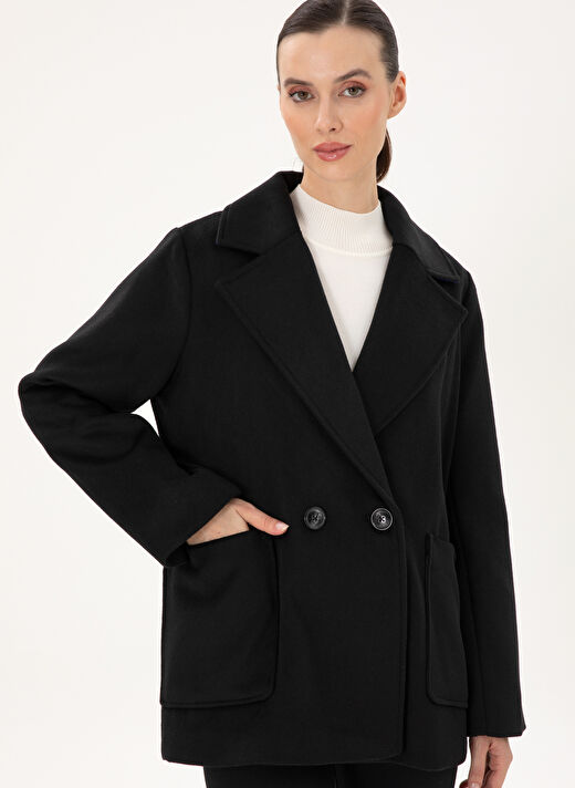 Pierre Cardin Siyah Kadın Comfort Fit Düz Kaban MARANO  3