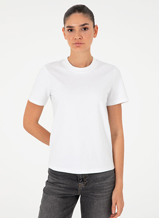 Pierre Cardin Beyaz Kadın Slim Fit Düz T-Shirt SIMO  3