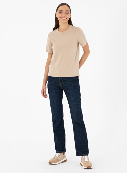 Pierre Cardin Bej Kadın Slim Fit Düz T-Shirt SIMO  4