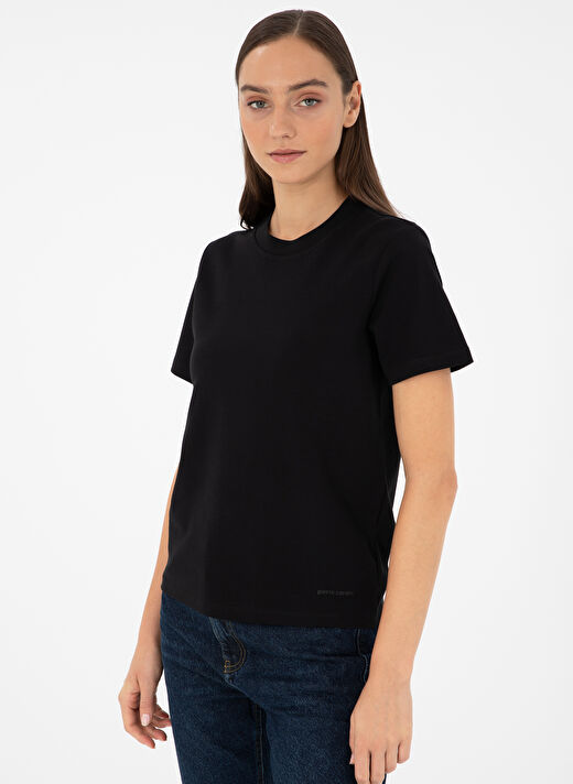 Pierre Cardin Siyah Kadın Slim Fit Düz T-Shirt SIMO  3