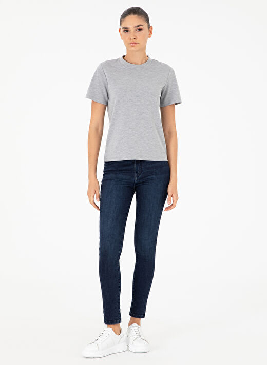 Pierre Cardin Gri Melanj Kadın Slim Fit Düz T-Shirt SIMO  4