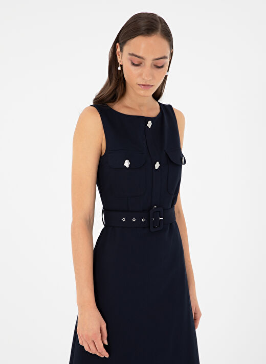 Pierre Cardin Lacivert Kadın Bisiklet Yaka Uzun Regular Fit Elbise ROWEN  2