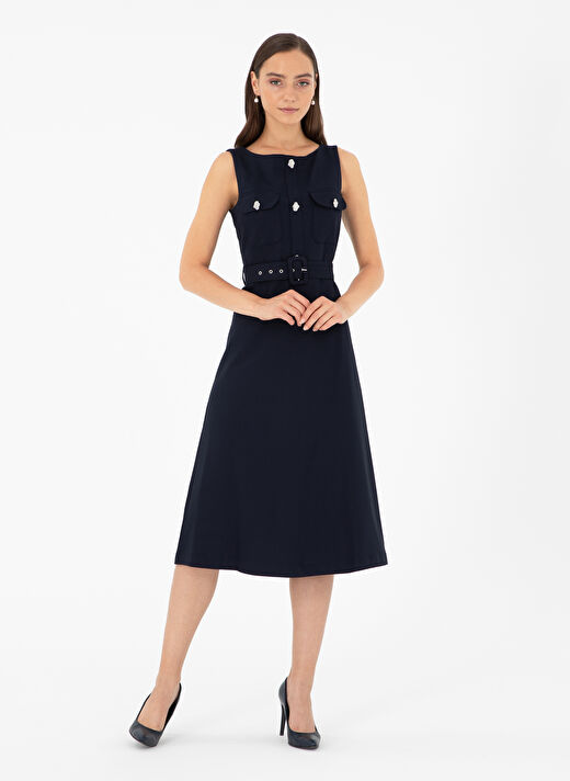 Pierre Cardin Lacivert Kadın Bisiklet Yaka Uzun Regular Fit Elbise ROWEN  3