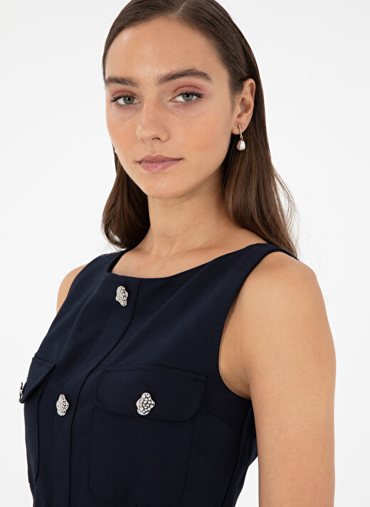Pierre Cardin Lacivert Kadın Bisiklet Yaka Uzun Regular Fit Elbise ROWEN  4