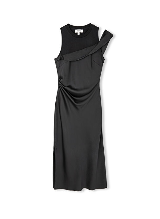İpekyol Siyah Kadın Bisiklet Yaka Midi Regular Fit Elbise IW6240002134001  2