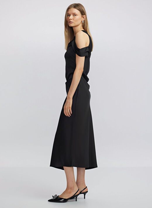 İpekyol Siyah Kadın Bisiklet Yaka Midi Regular Fit Elbise IW6240002134001  3