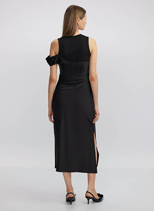 İpekyol Siyah Kadın Bisiklet Yaka Midi Regular Fit Elbise IW6240002134001  4