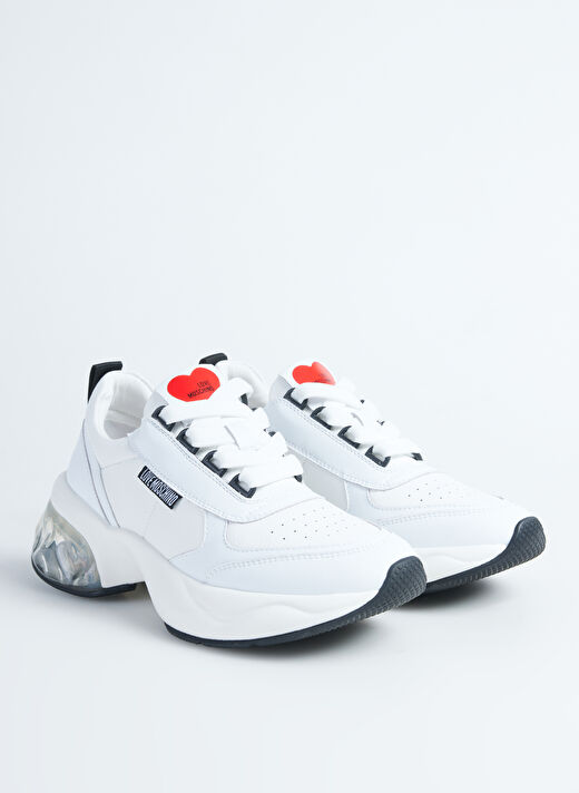 Love Moschino Beyaz-Kırmızı Kadın Deri Sneaker JA15246G1L 2