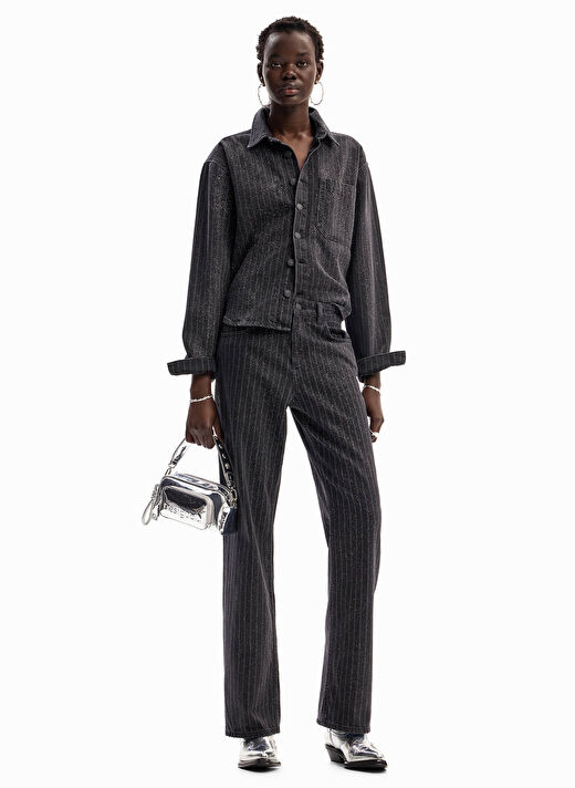 Desigual Lacivert Kadın Gömlek Standart Düz Denim Ceket 24WWED22  1