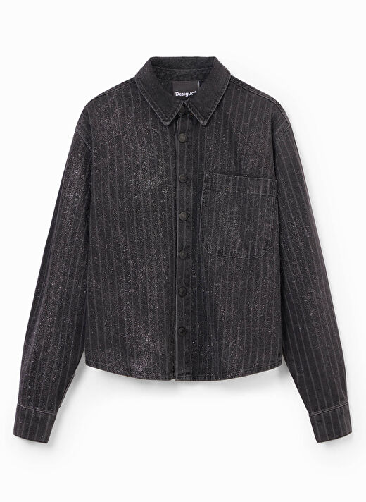 Desigual Lacivert Kadın Gömlek Standart Düz Denim Ceket 24WWED22  2