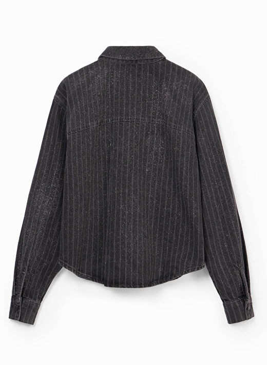 Desigual Lacivert Kadın Gömlek Standart Düz Denim Ceket 24WWED22  4