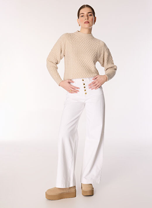 E 4.0 Design Studio x Fabrika Beyaz Kadın Geniş Fit Düz Denim Pantolon F4WL-PNT W72  2