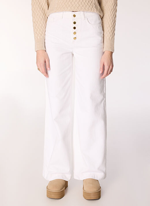 E 4.0 Design Studio x Fabrika Beyaz Kadın Geniş Fit Düz Denim Pantolon F4WL-PNT W72  3