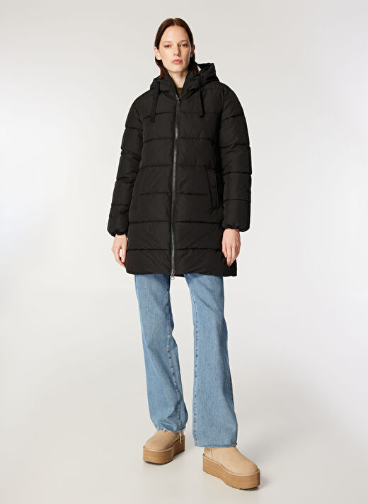 Only Siyah Kadın Kapüşon Normal Kapitone Kaban ONLCLAIR PUFFER HOOD COAT OTW CC  2