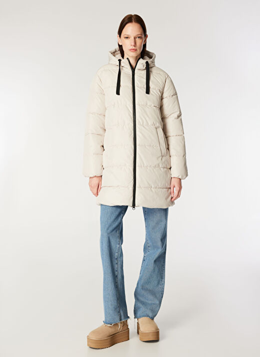 Only Krem Kadın Kapüşon Normal Kapitone Kaban ONLCLAIR PUFFER HOOD COAT OTW CC  2