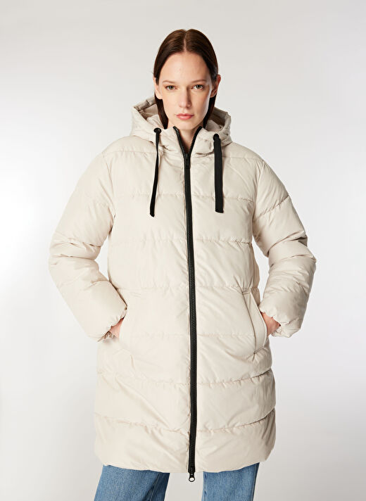 Only Krem Kadın Kapüşon Normal Kapitone Kaban ONLCLAIR PUFFER HOOD COAT OTW CC  4