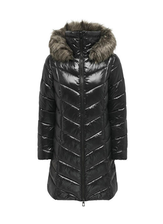 Only Siyah Kadın Normal Düz Kaban ONLFEVER PUFFER COAT LIFE CC OTW  4