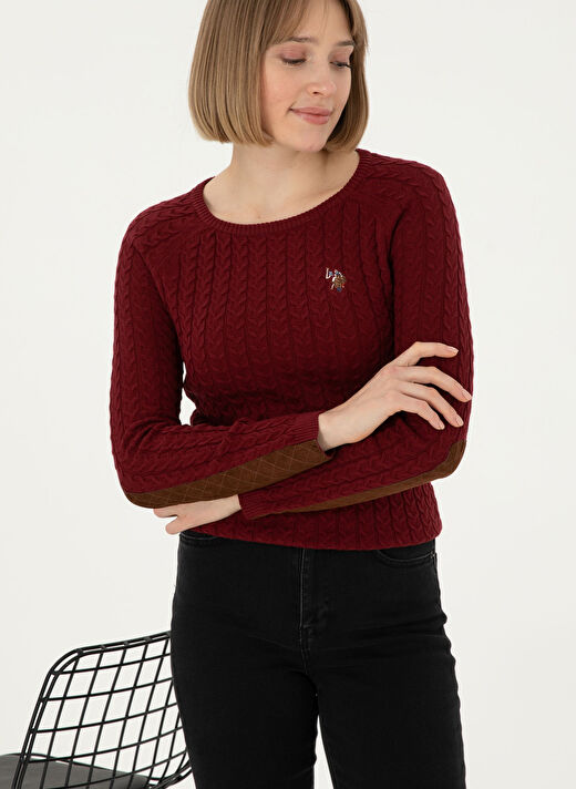 U.S. Polo Assn. Kadın Bordo Bisiklet Yaka Slim Fit Kazak MERY-BSK24  1