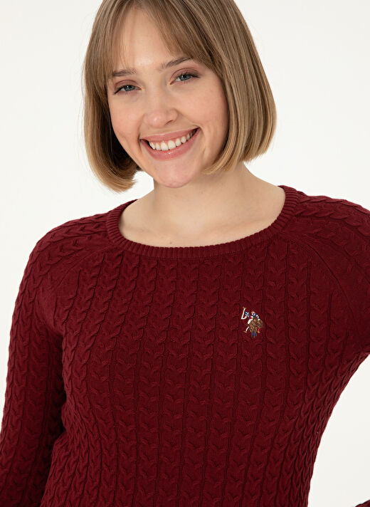 U.S. Polo Assn. Kadın Bordo Bisiklet Yaka Slim Fit Kazak MERY-BSK24  2