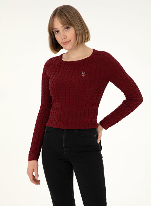 U.S. Polo Assn. Kadın Bordo Bisiklet Yaka Slim Fit Kazak MERY-BSK24  3