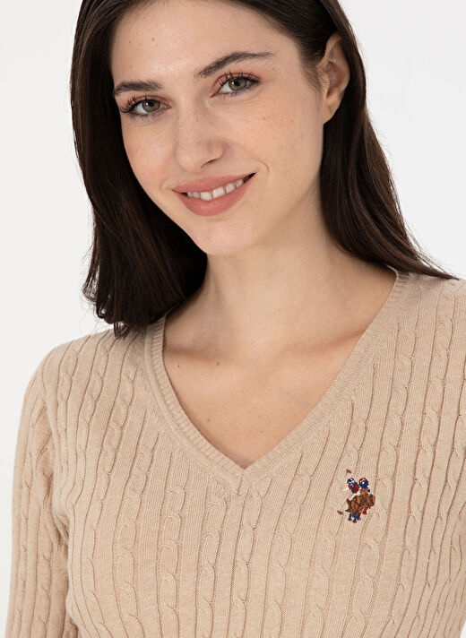 U.S. Polo Assn. Kum Melanj Kadın V Slim Fit Kazak TK03-BSK24  2