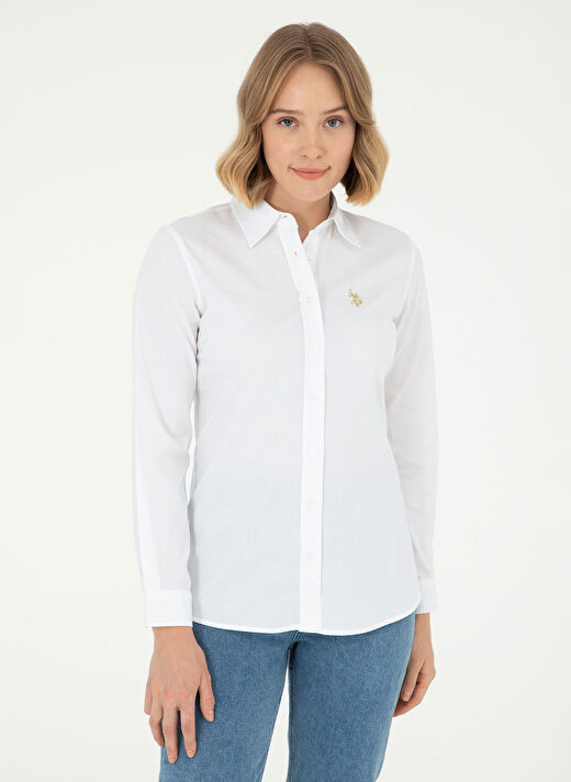 U.S. Polo Assn. Beyaz Kadın Bisiklet Slim Fit Gömlek SALY024K  1